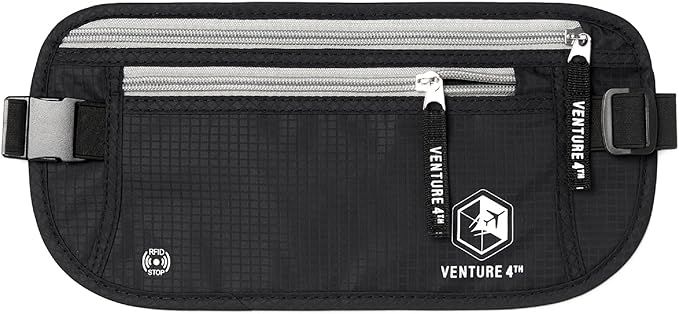 VENTURE 4TH Travel Money Belt - Slim Passport Holder RFID Blocking Travel Pouch to Protect Cash, Credit Cards and Travel Documents
