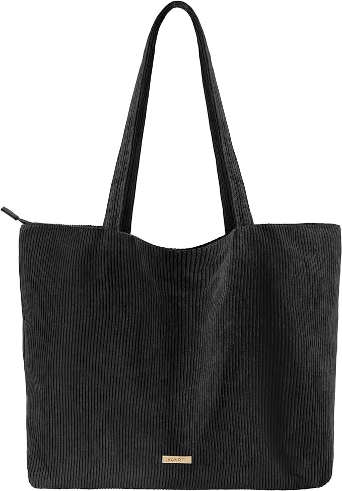 VANDEL Corduroy Tote Bag for Women and Men with Zipper and Inner Pockets. Tote Bag with Zipper, Cute Tote Bag Aesthetic